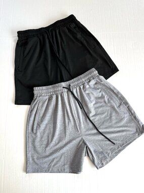 Bundle 2 Shorts Sz S Gray Black Pull On Elastic Waistband Drawstring Zip Pockets